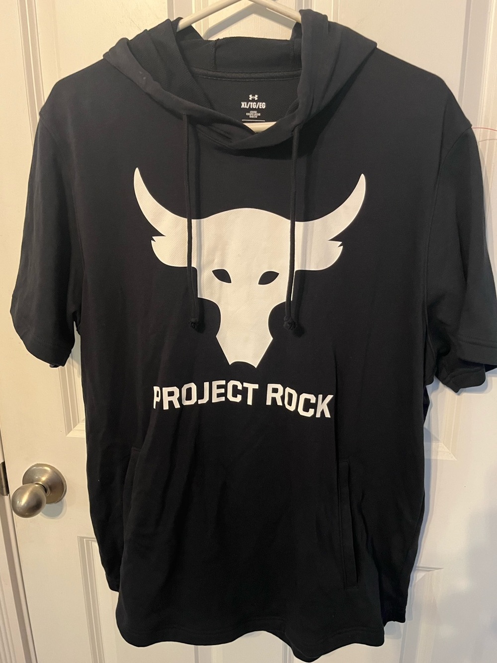 Under Armour Black Short-Sleeve Hoodie with White Bull Logo